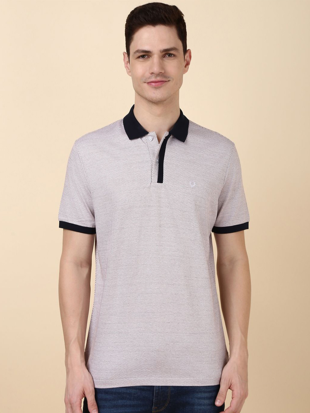 Allen Solly Men Self Design Micro or Ditsy Printed Polo Collar T-shirt