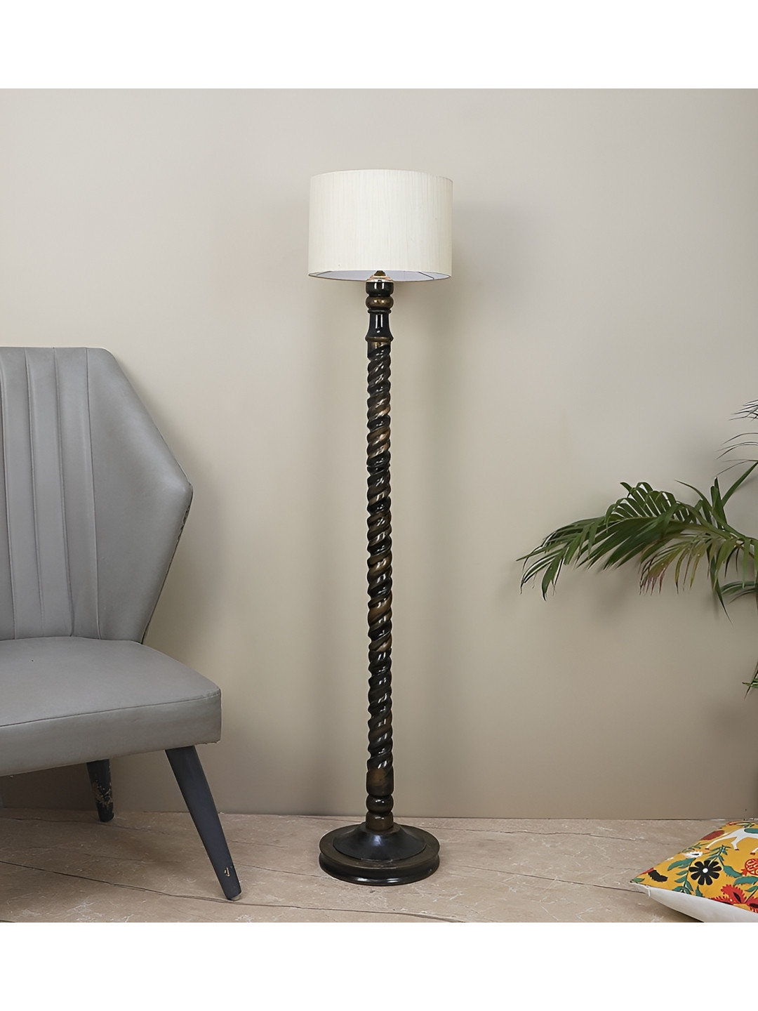 TU CASA White & Brown Mango Wooden Floor Lamp