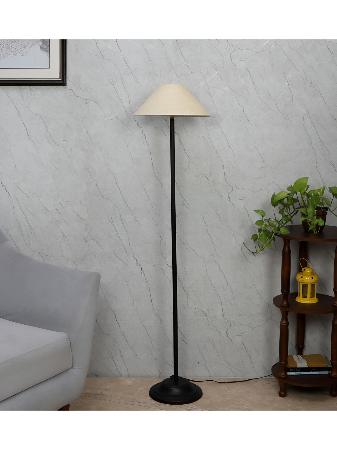 TU CASA Black Frustum Shaped Foldable Standing Floor Lamp