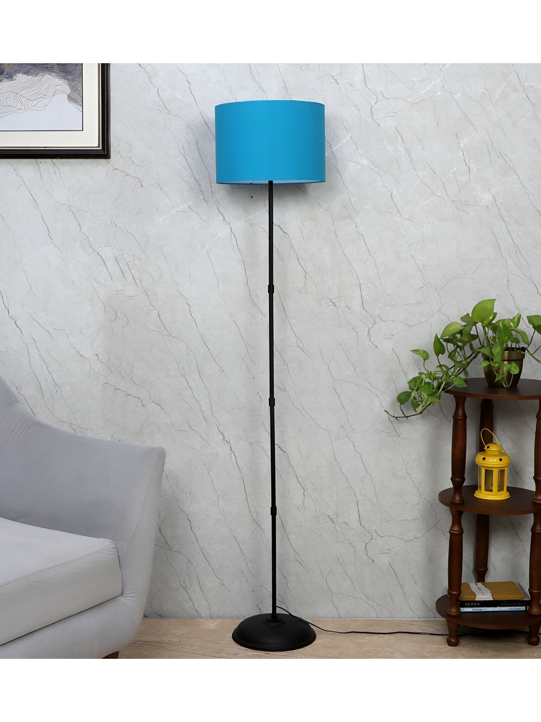 TU CASA Black & Blue Iron Contemporary Floor Lamp
