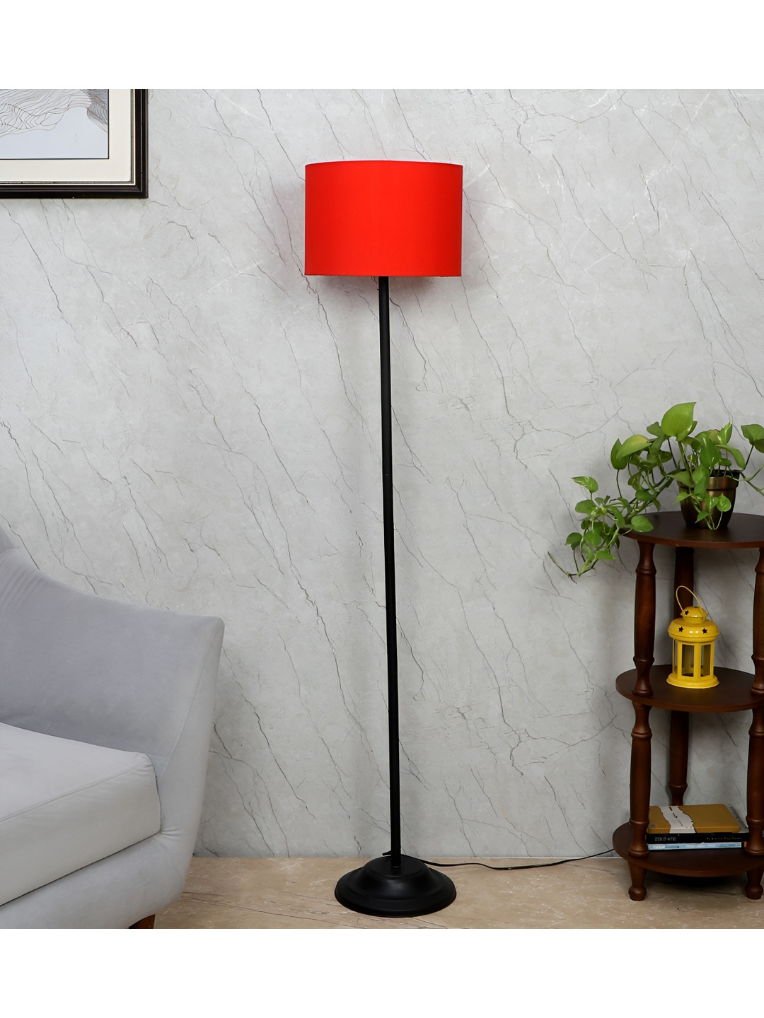 TU CASA Orange & Black Cylindrical Shaped Foldable Standing Floor Lamp