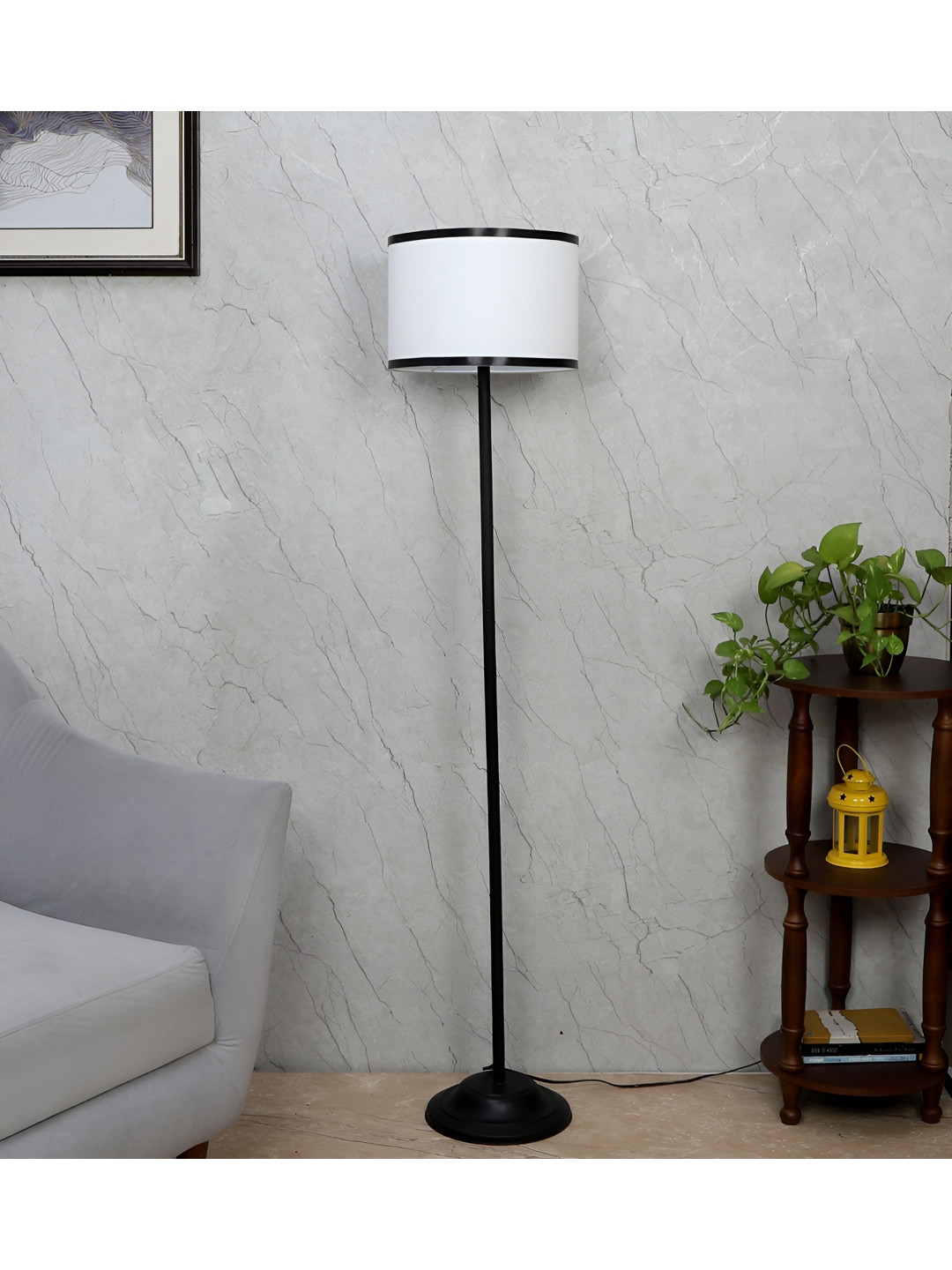 TU CASA Off White & Black Foldable Standing Floor Lamp
