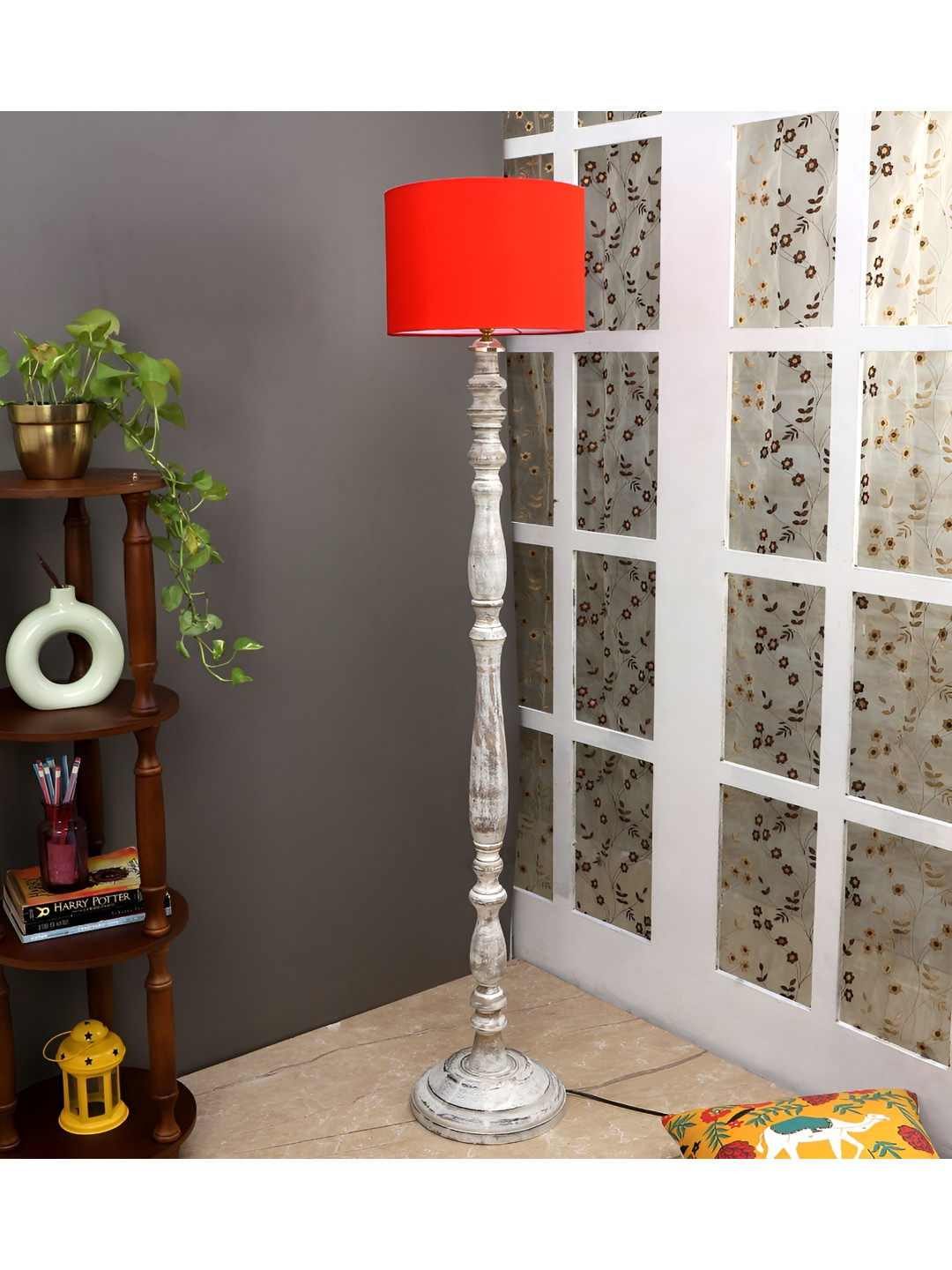 TU CASA Orange & White Mango Wooden Floor Lamp