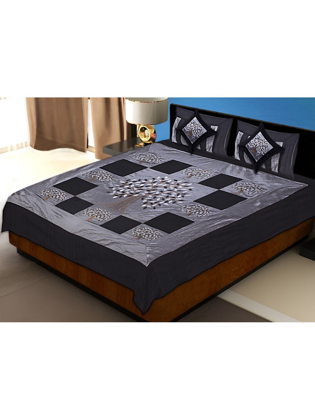 BED-SHEET.COM Black & White Ethnic Motifs 120 TC Cotton King Bedsheet with 2 Pillow Covers