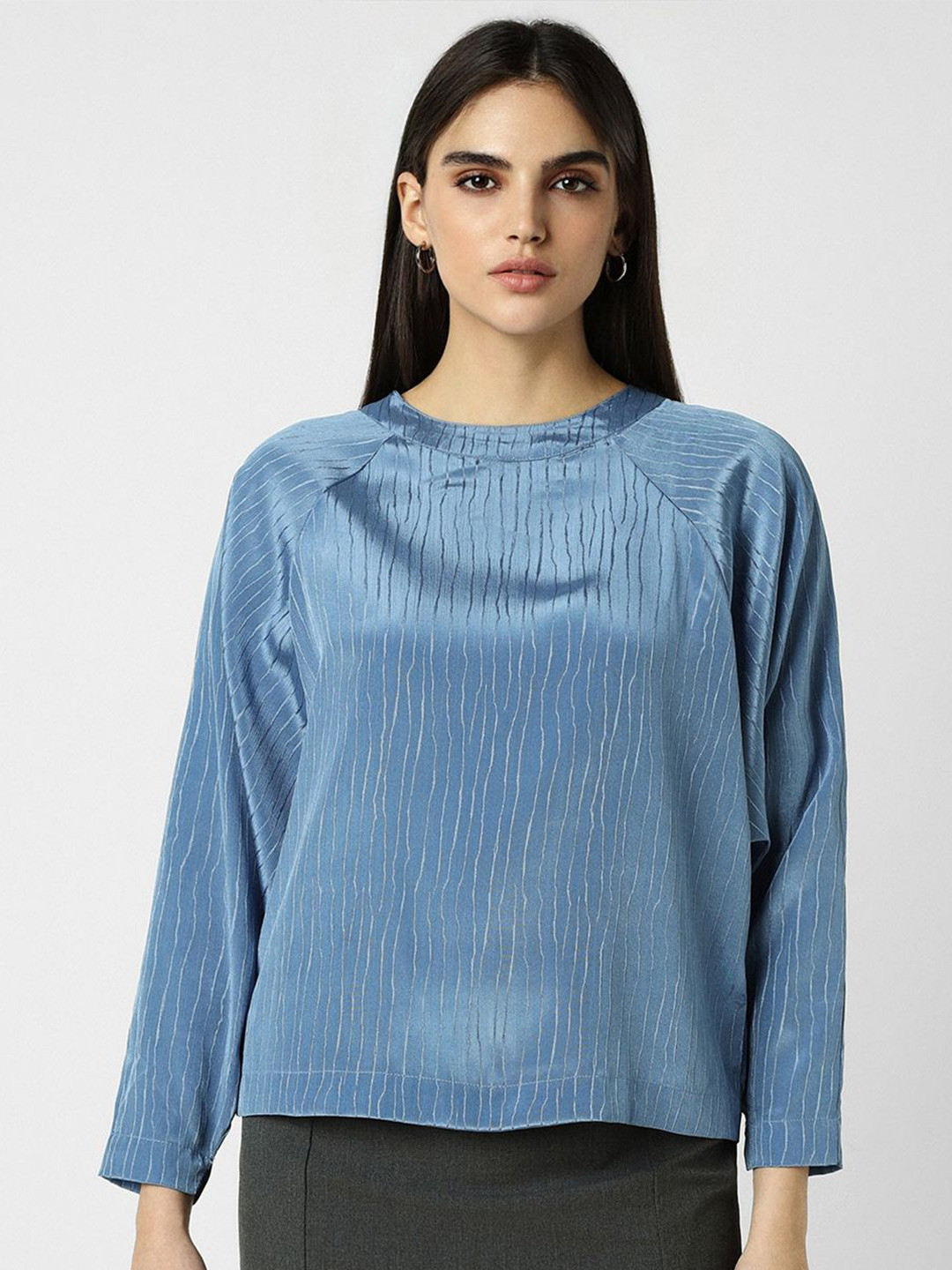 Van Heusen Woman Solid Self Design Sheen Round Neck Top