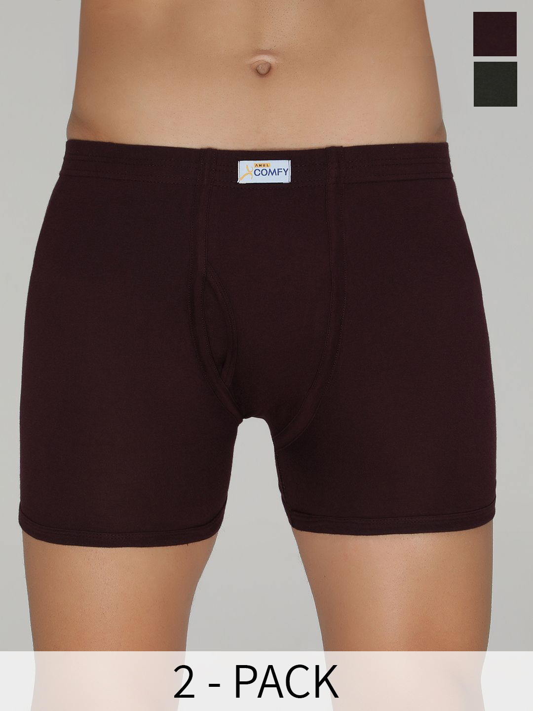 AMUL COMFY Men Pack Of 2 Pcs Solid Pure Cotton Trunk AC-TR-FCTRIE-MULTI4-3XL-2PC