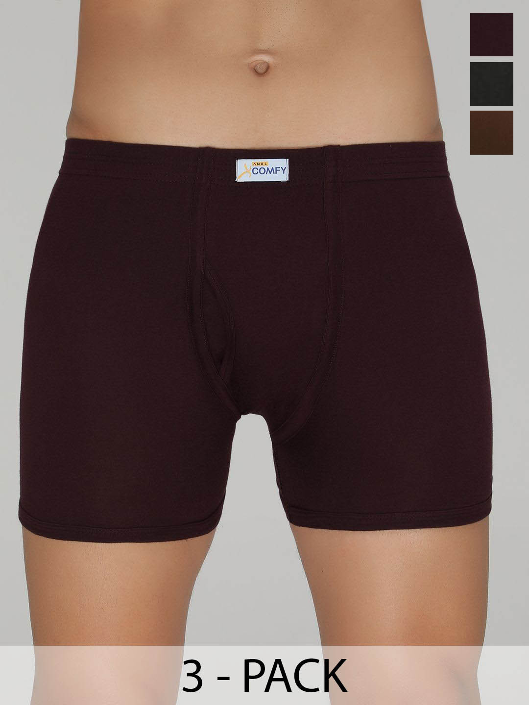 AMUL COMFY Men Pack of 3 Cotton Trunks-AC-TR-FCTRIE-MULTI2-XS-3PC