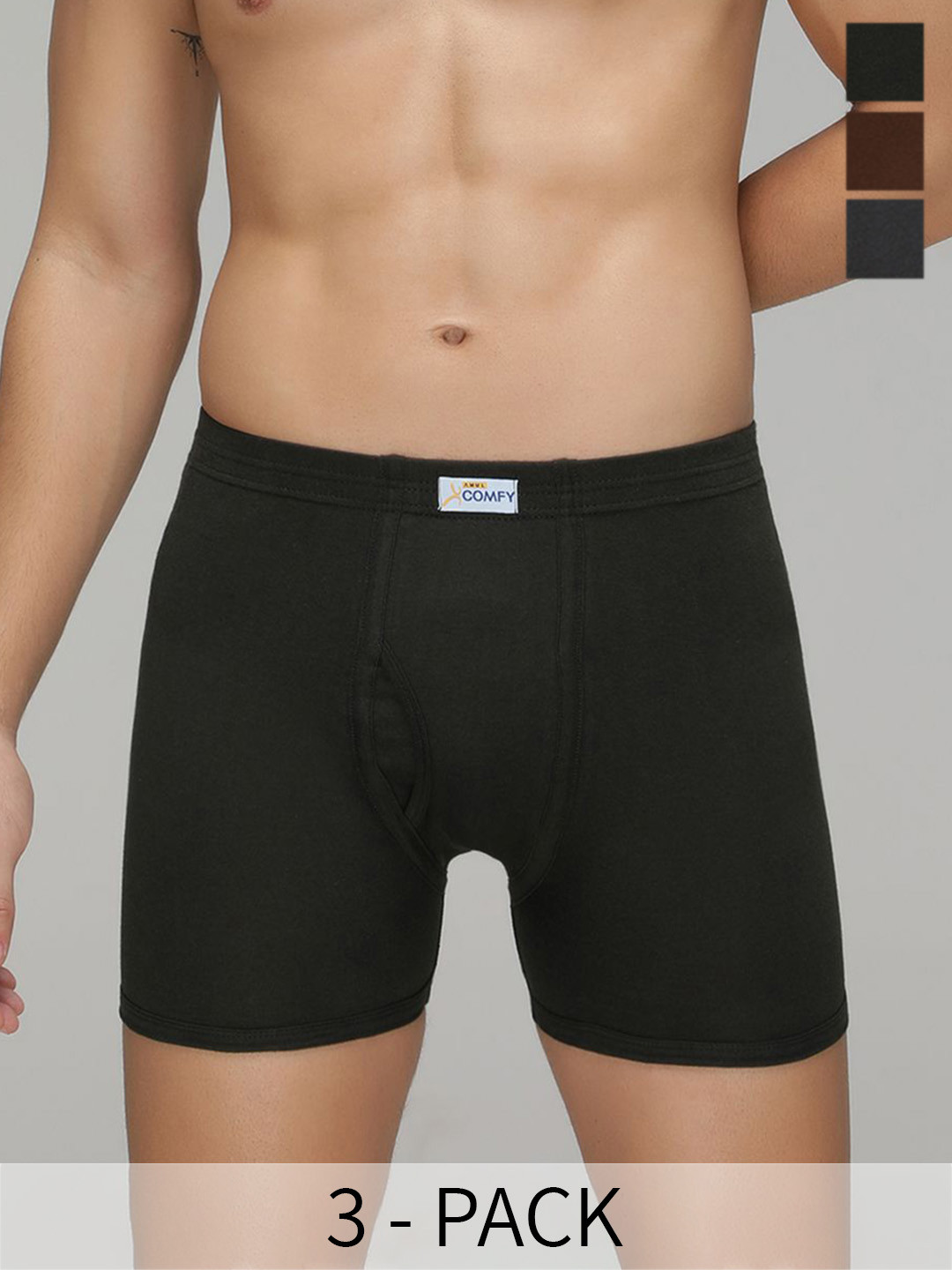 AMUL COMFY Pack Of 3 Assorted Cotton  Trunks AC-TR-FCTRIE-MULTI3-S-3PC