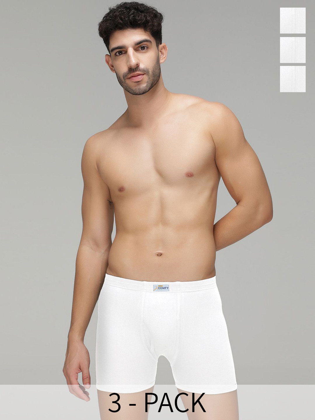AMUL COMFY Pack Of 3 Breathability Cotton Trunks AC-TR-PLCTR-WHT-XS-3PC