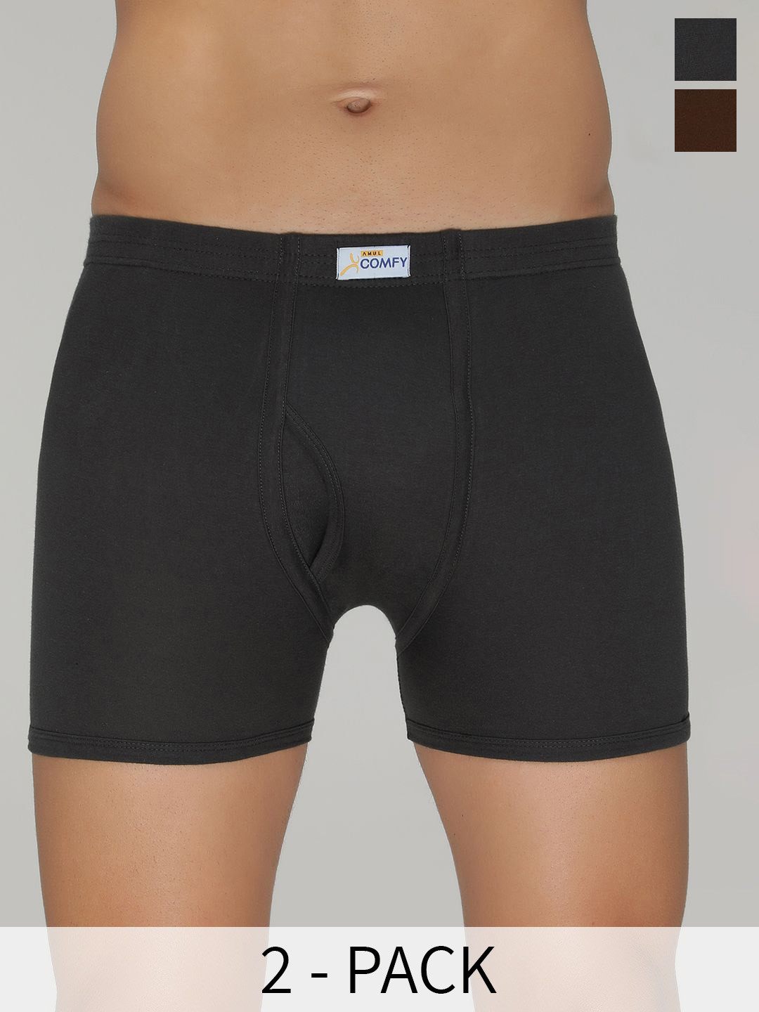 AMUL COMFY Pack Of 2 Assorted Cotton Mid-Rise Trunk AC-TR-FCTRIE-MULTI2-XS-2PC