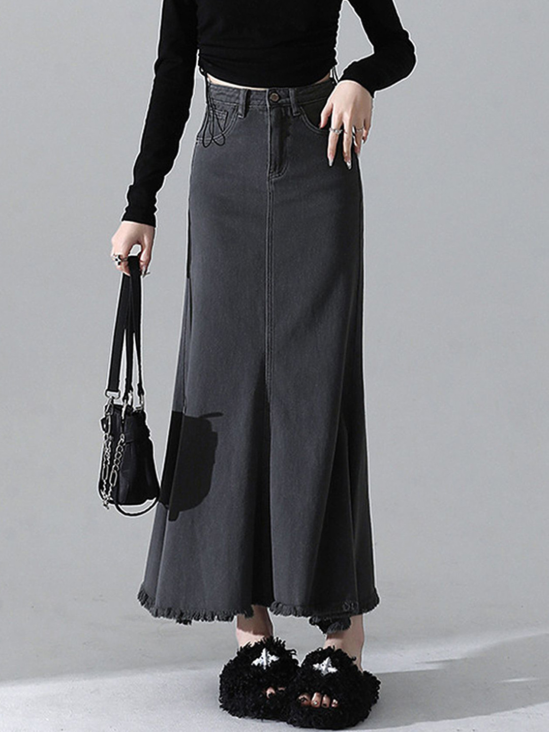 LULU & SKY Women Frayed Hem Denim Skirt