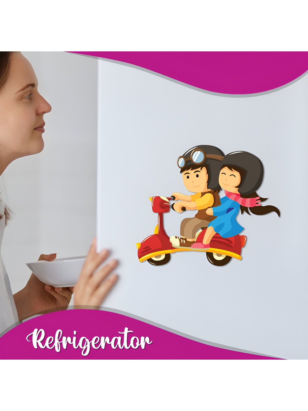 Bhai Please Red & Blue Printed Wooden Decorative Magnets