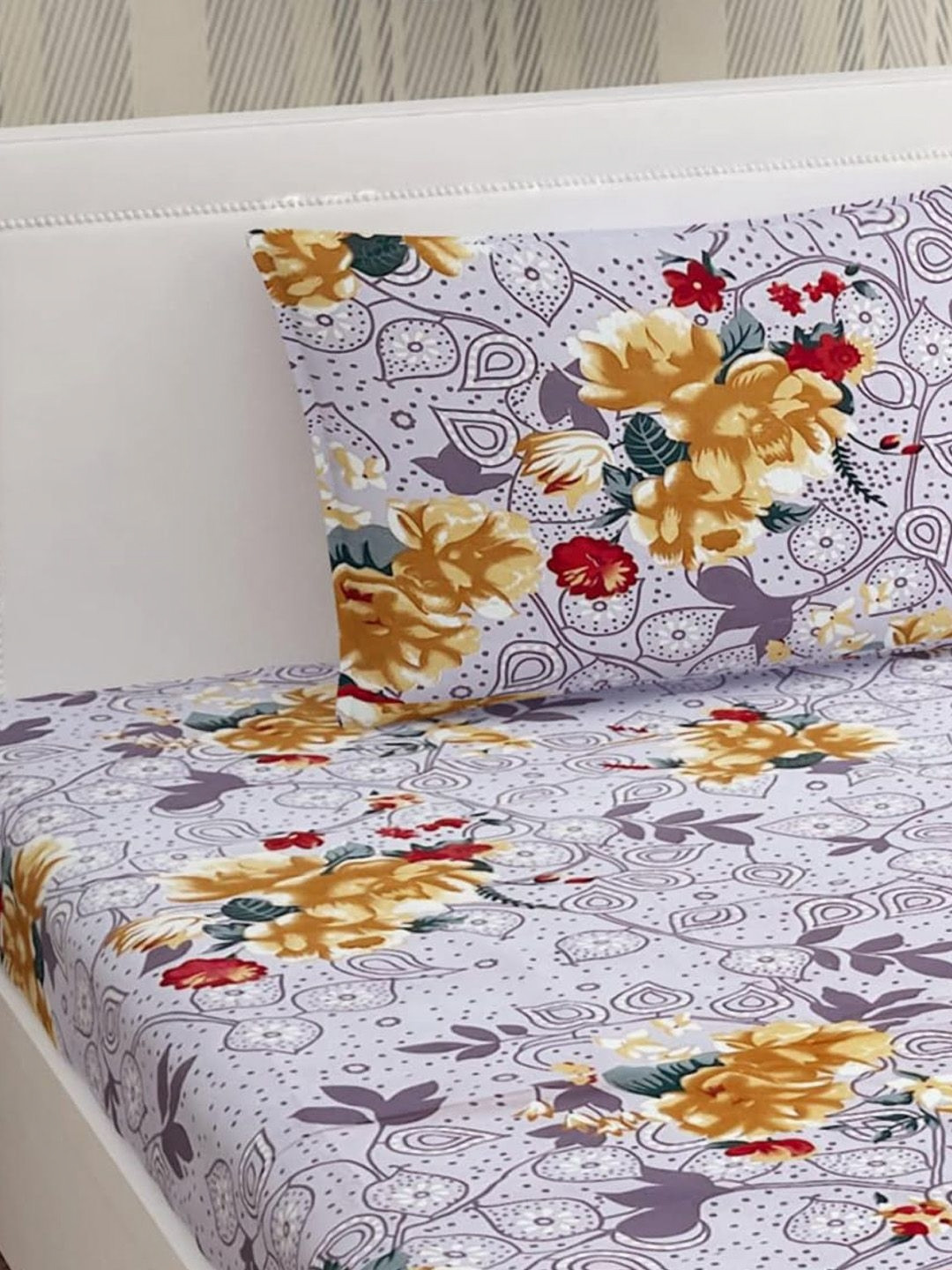 Lunar Days Pink Floral Microfiber 250 TC Single Fine Bedsheet with a Pillow Cover-85 x 57 inches