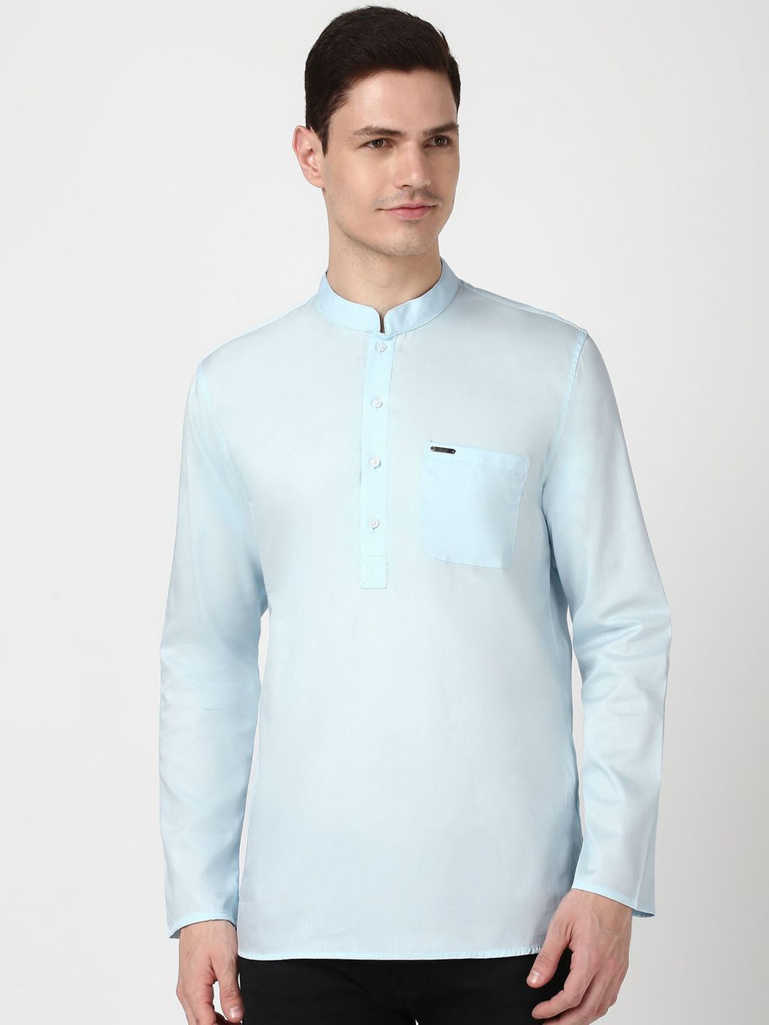 Peter England Mandarin Collar Long Sleeves Pure Cotton Straight Kurta