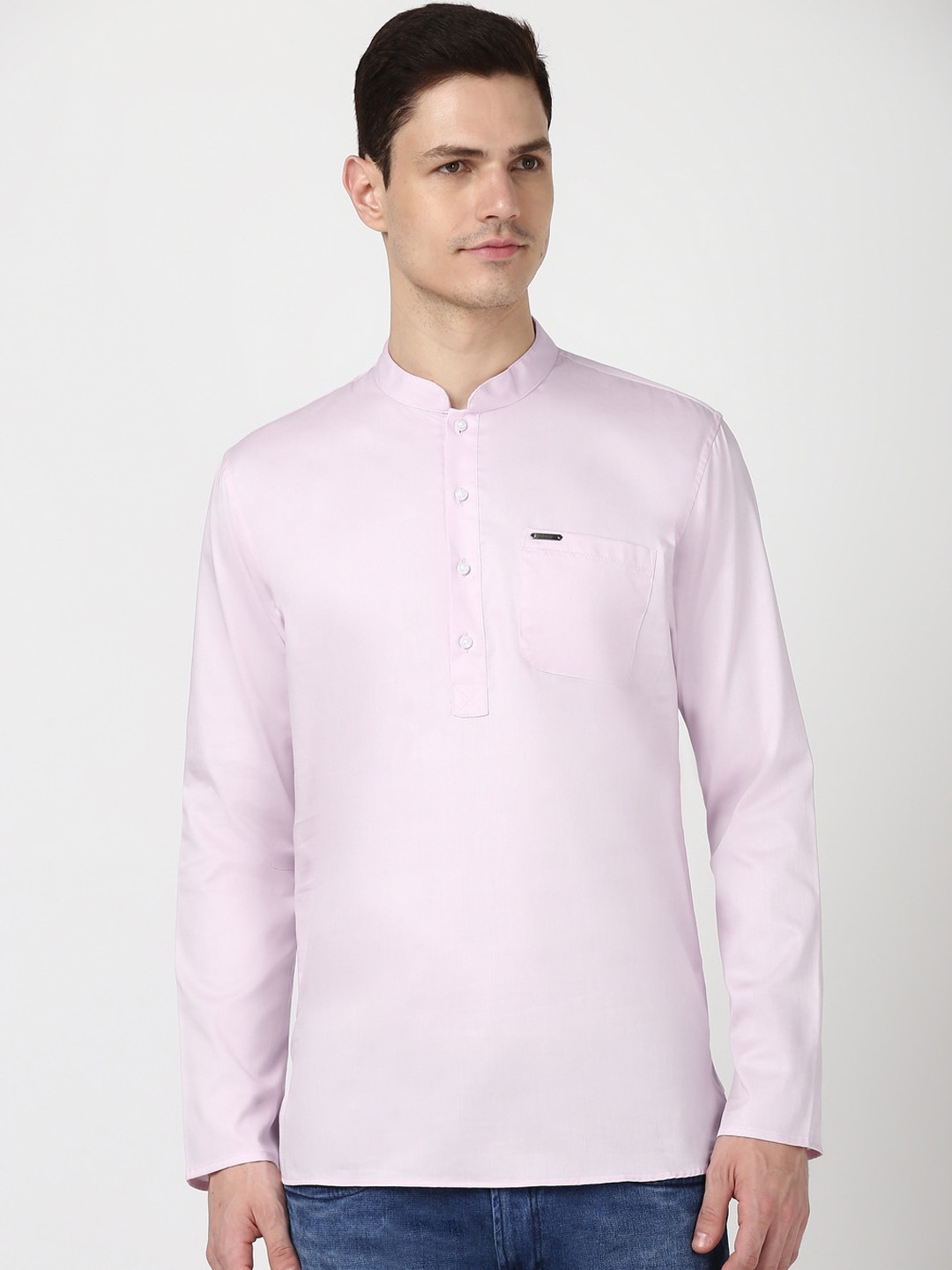 Peter England Mandarin Collar Long Sleeves Pure Cotton Straight Kurta