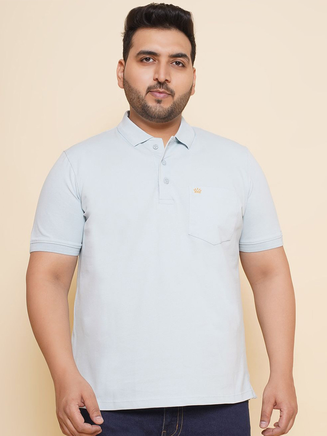 John Pride Men Plus Size Solid Polo Collar Pocket T-shirt