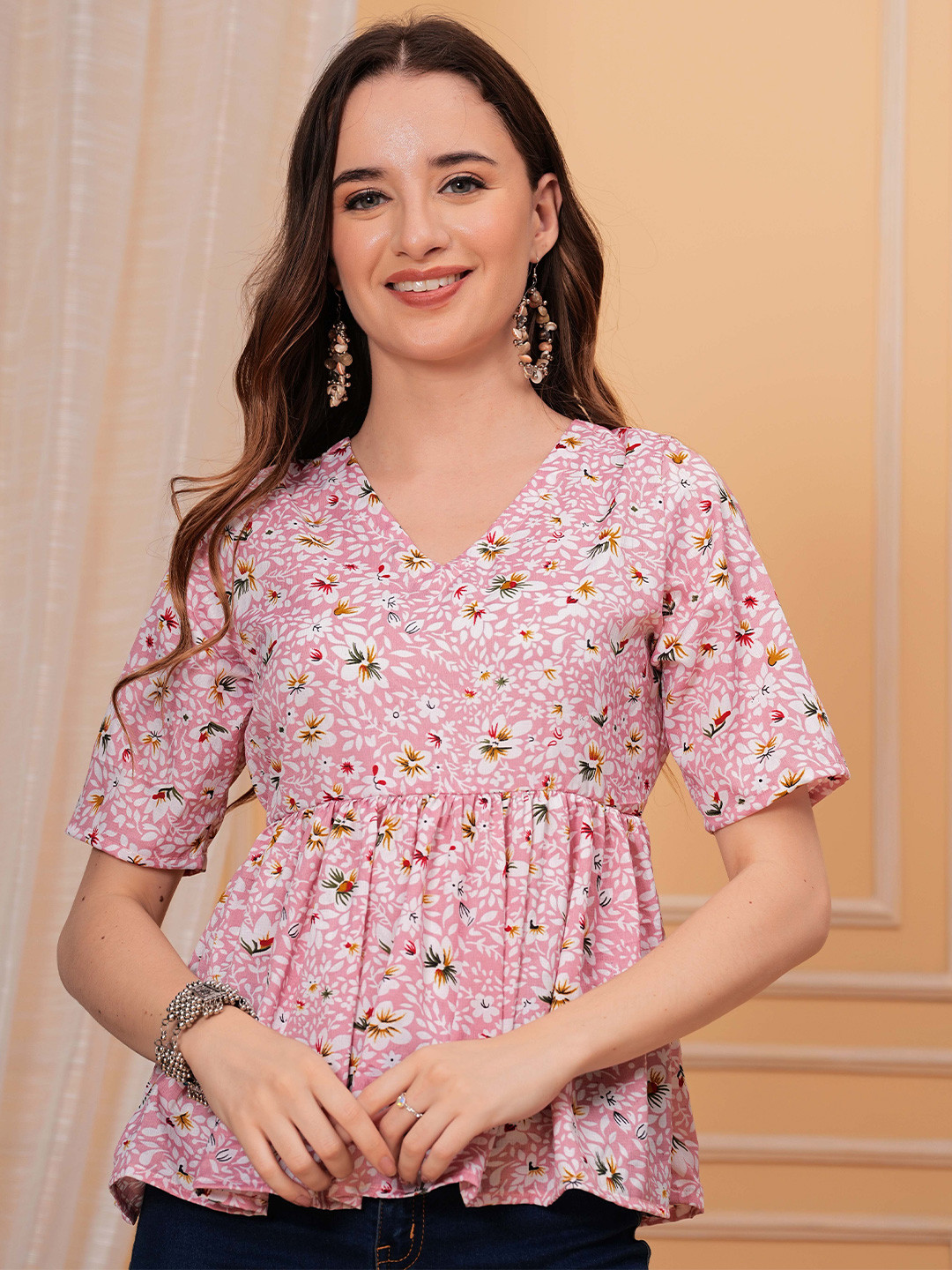 KPF Floral Printed V-Neck Empire Top