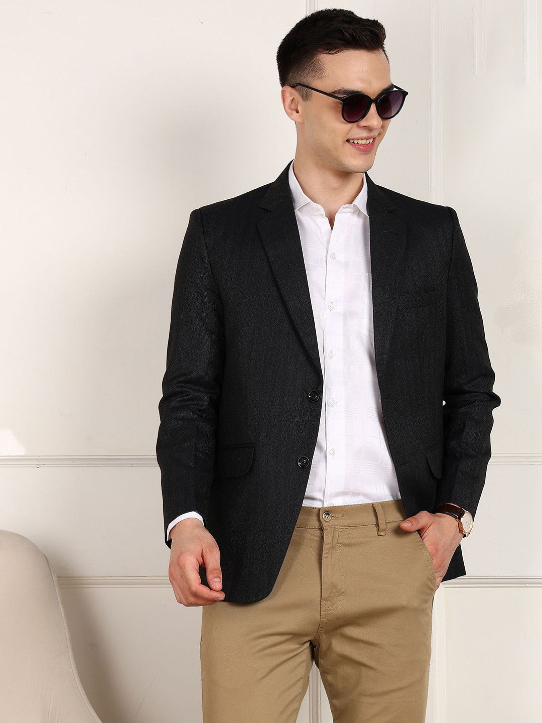 FUBAR Notched Lapel Collar Slim Fit Single Breasted Formal Blazer