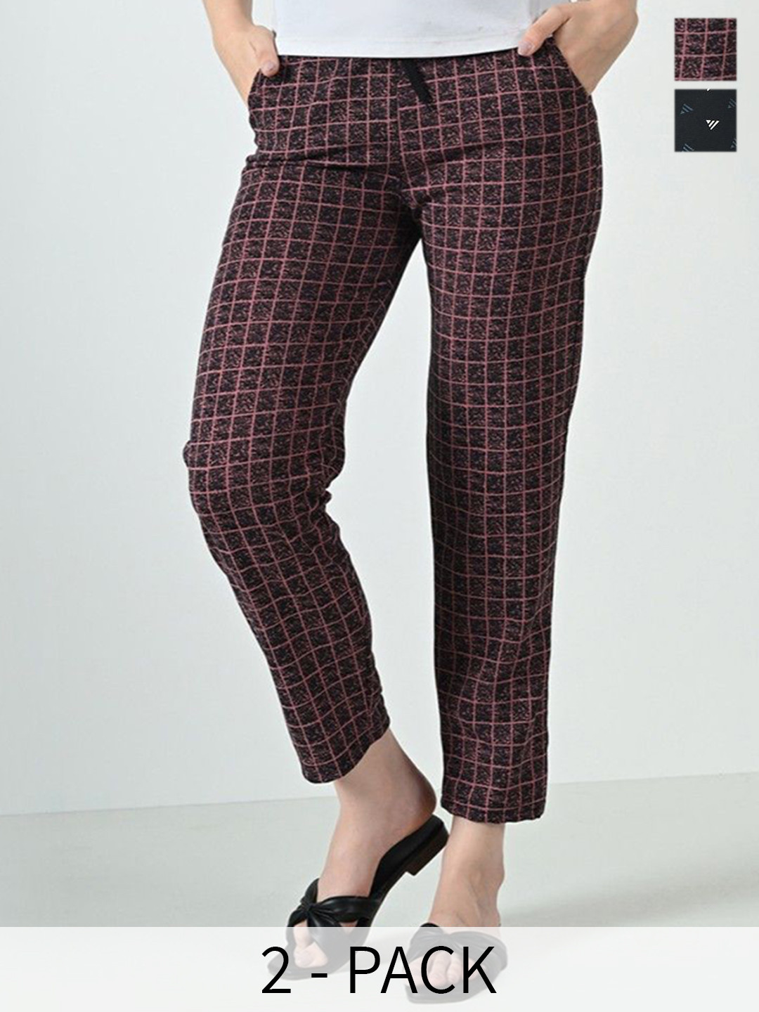 BAESD Women Pack Of 2 Dry-Fit Check &  Printed Track Pant