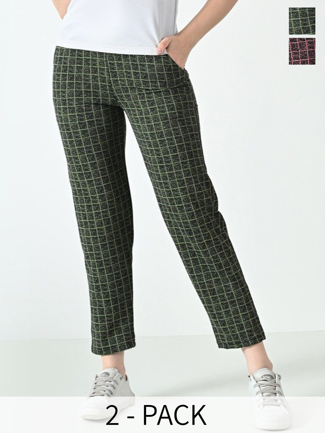 BAESD Women 2 Pcs Dry-Fit Check Printed Lower Track Pants