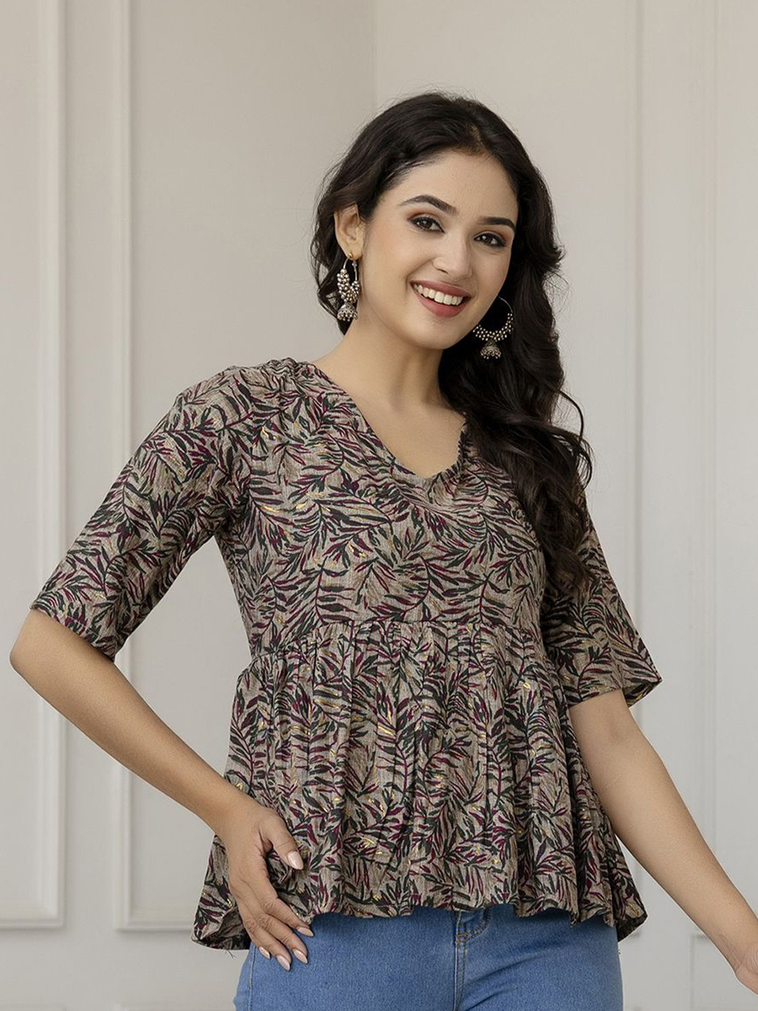 Nayo Tropical Printed V- Neck Tunic