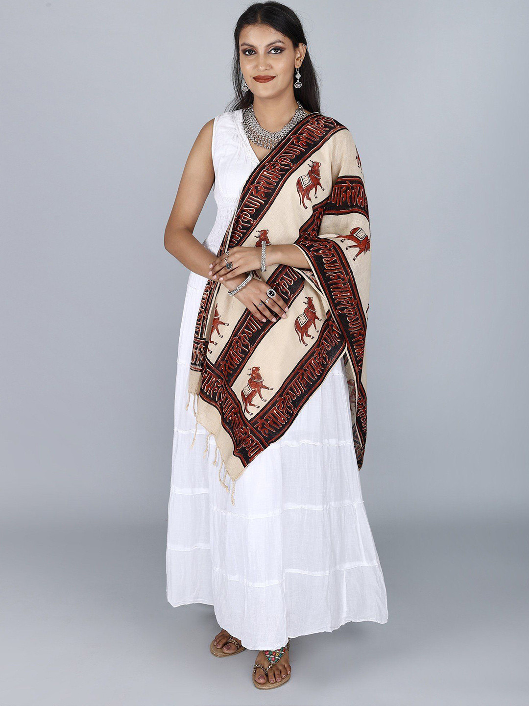 Exotic India Hare Ram Hare Krishna Print Khadi Prayer Pure Cotton Stole