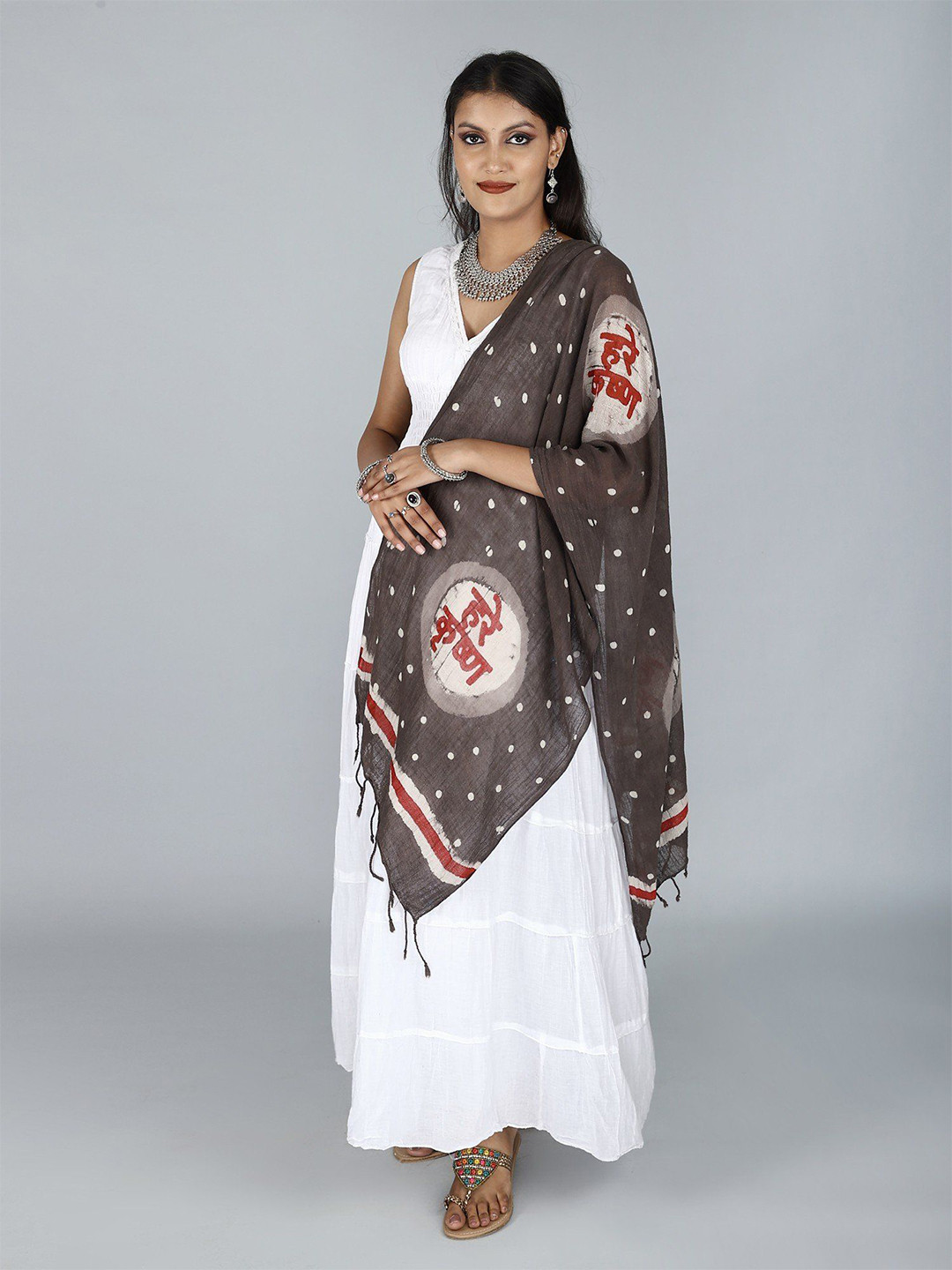 Exotic India Hare Krishna Printed Khadi Cotton Prayer Stole