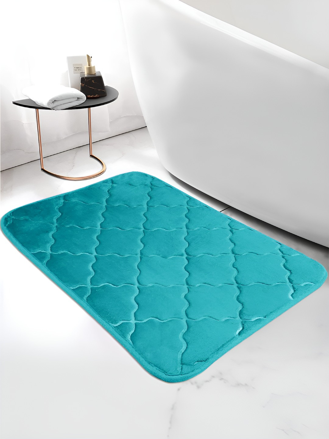 Story@home Turquoise Blue Textured Microfibrer Anti Skid 210 GSM Bath Mat
