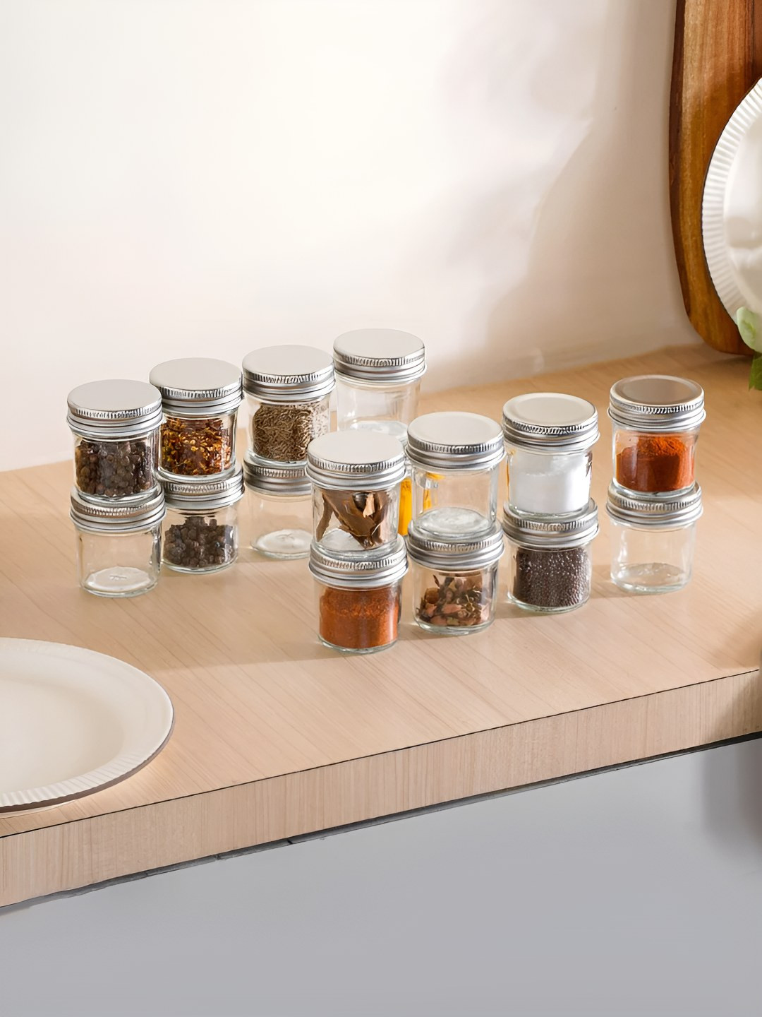 Nestasia Transparent 16 Pieces Glass Storage Jars With Lid 50 ml Each