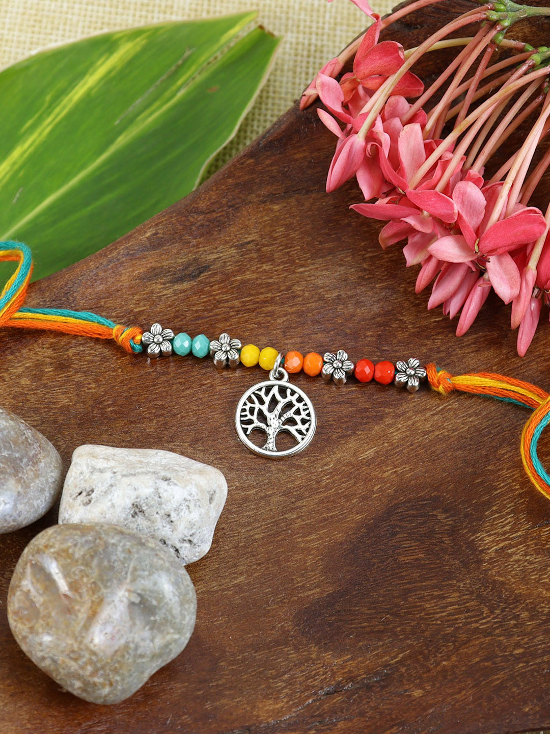 Asthetika Tree of Life Floral Beaded Rakhi with Roli Chawal