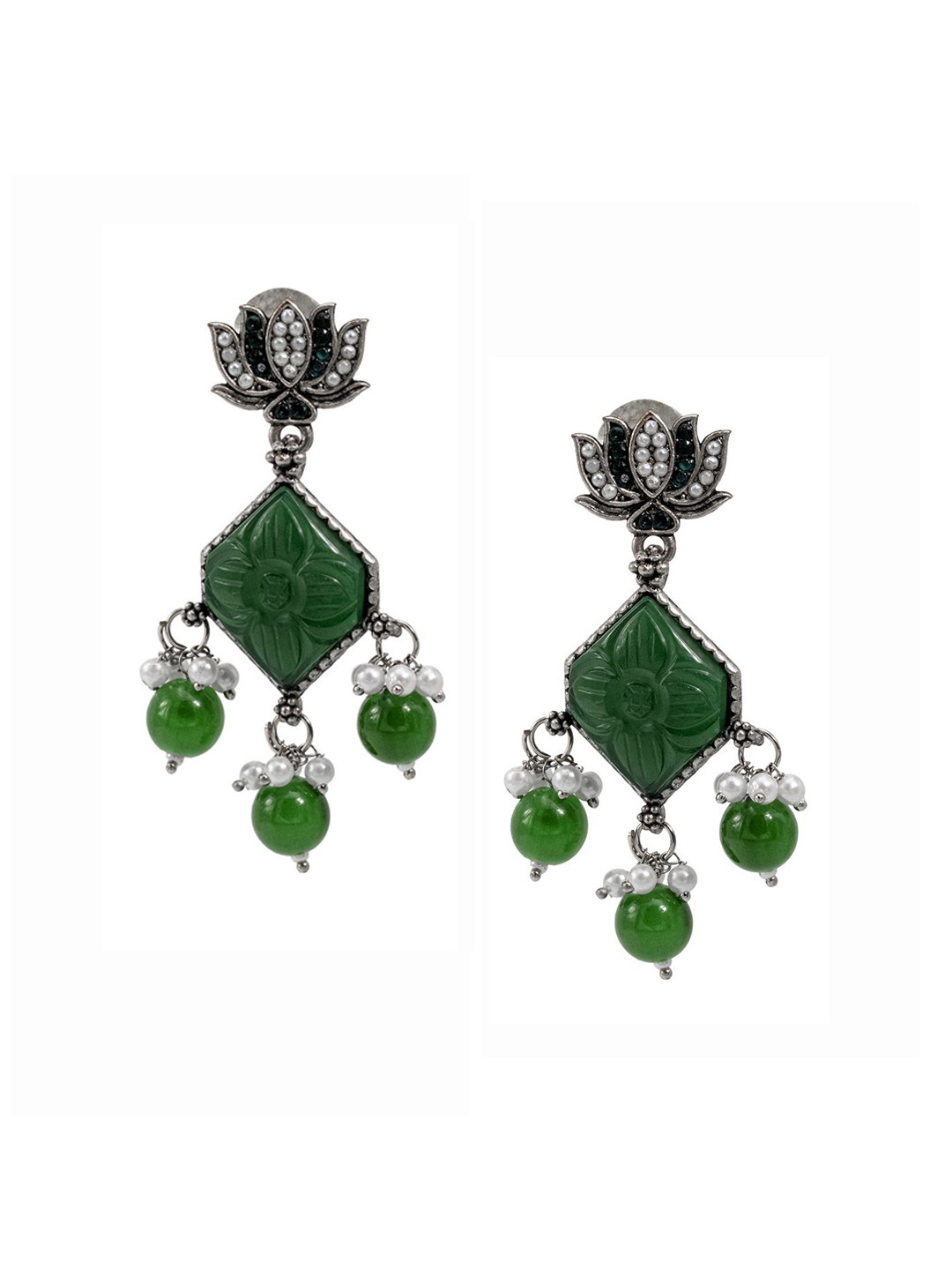 Shining Jewel - By Shivansh Cubic Zirconia Oxidised Silver Plated Drop Earrings