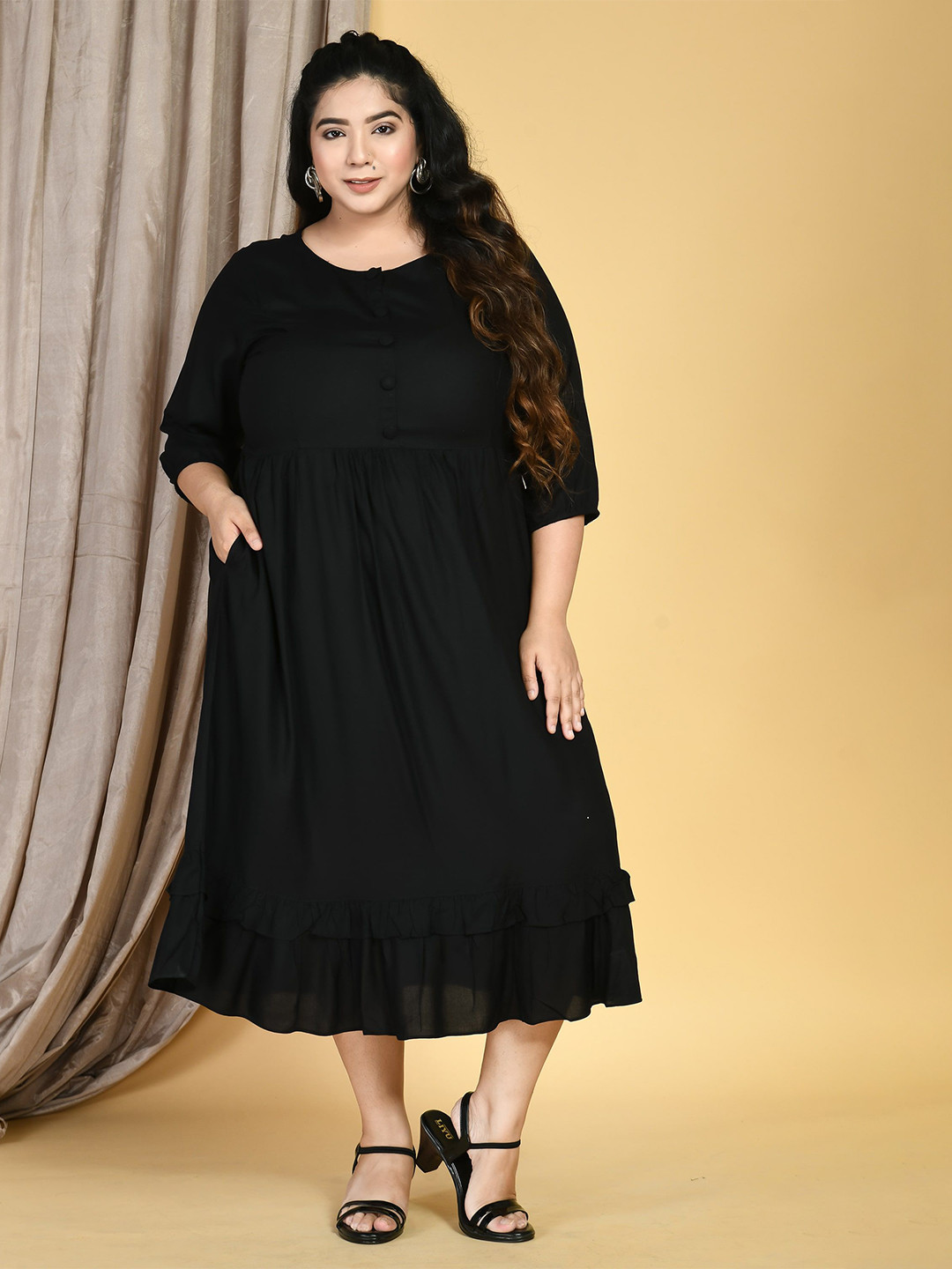 DesiNoor.com Women Plus Size A-Line Midi Dress