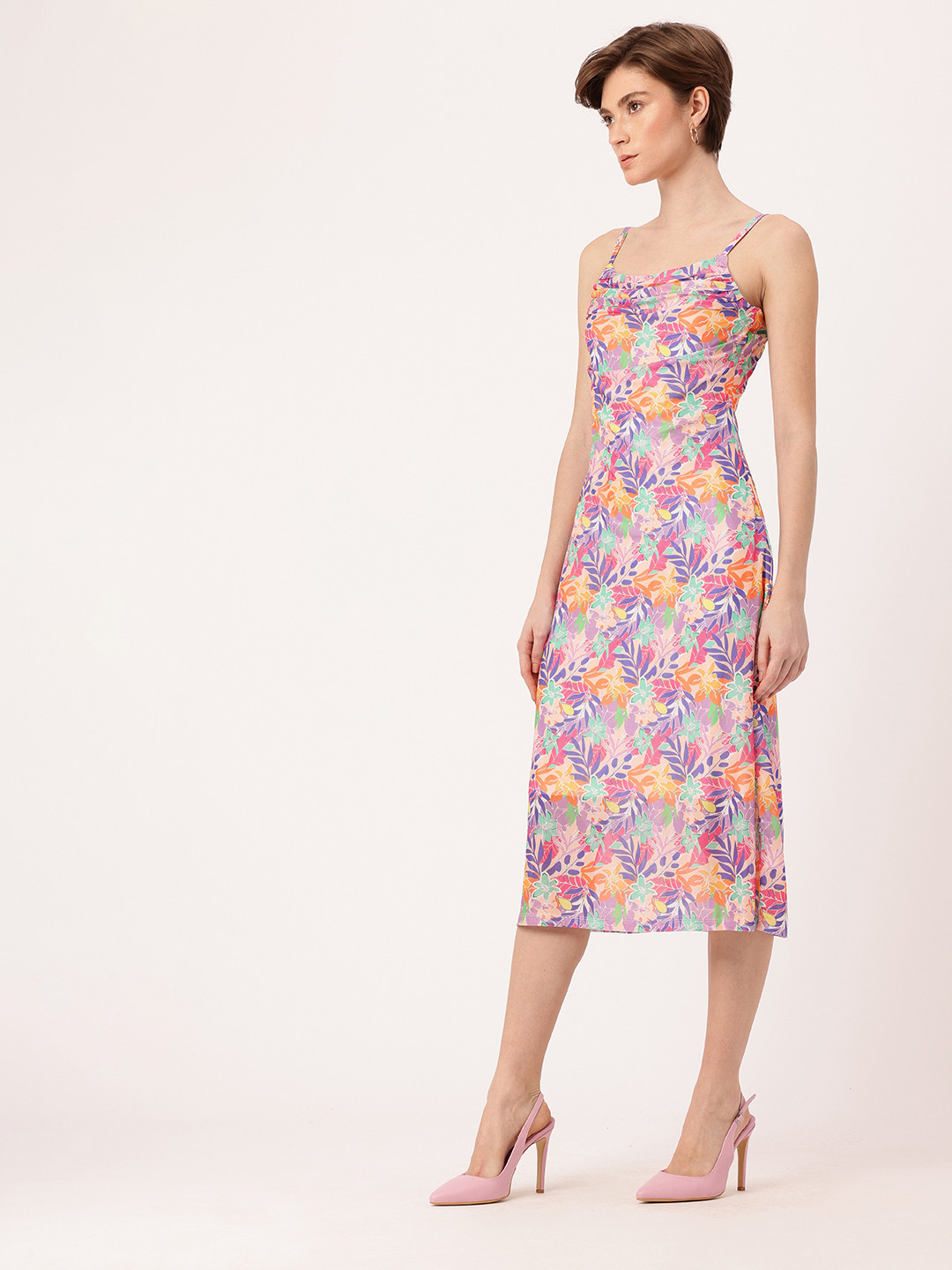 DressBerry Printed Soft Net A-Line Midi Dress