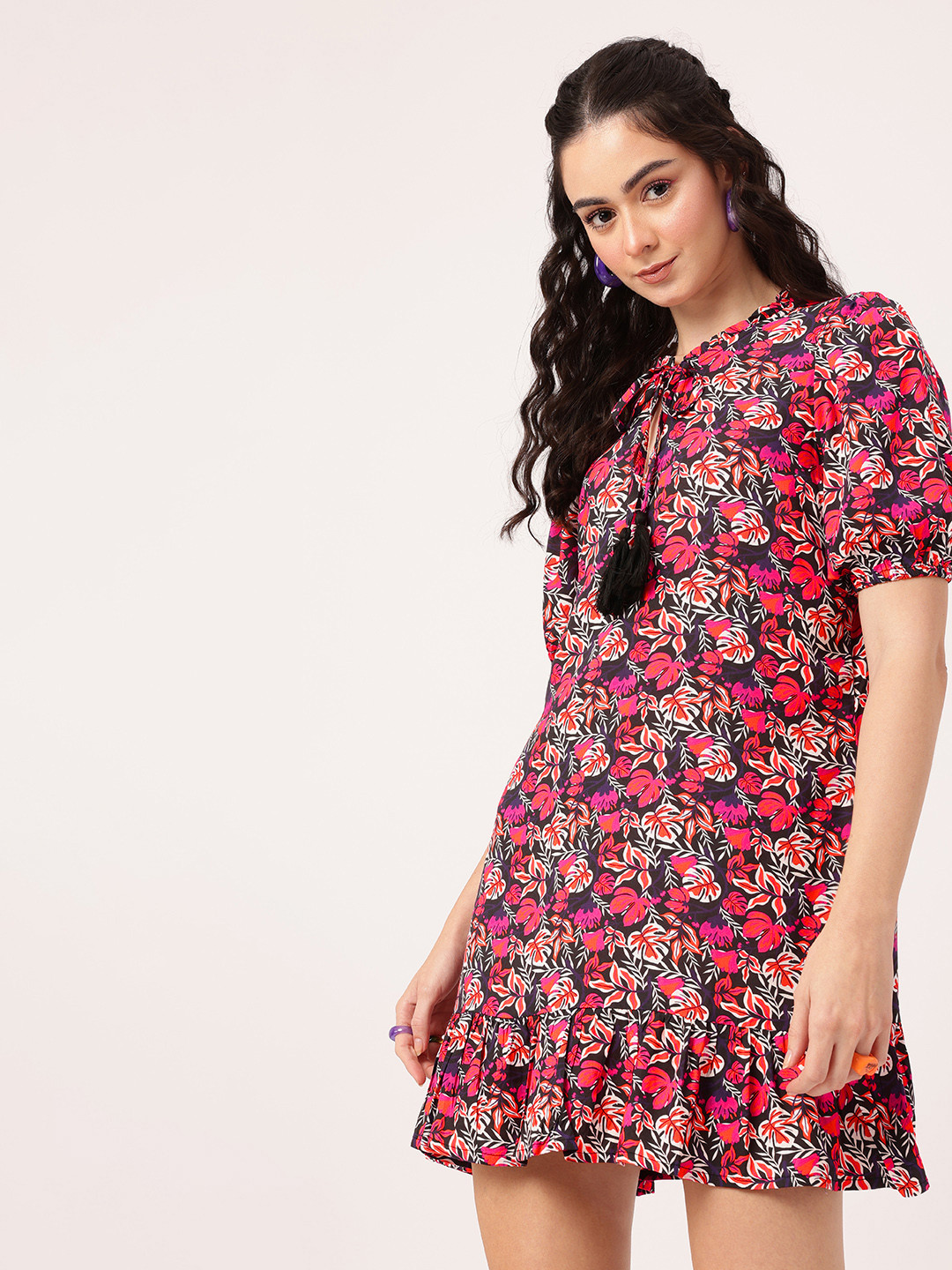 DressBerry Tropical Floral A-Line Mini Dress