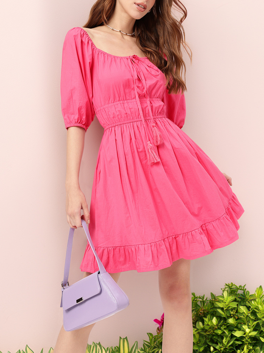DressBerry Cinched Waist Off-Shoulder A-line Mini Dress
