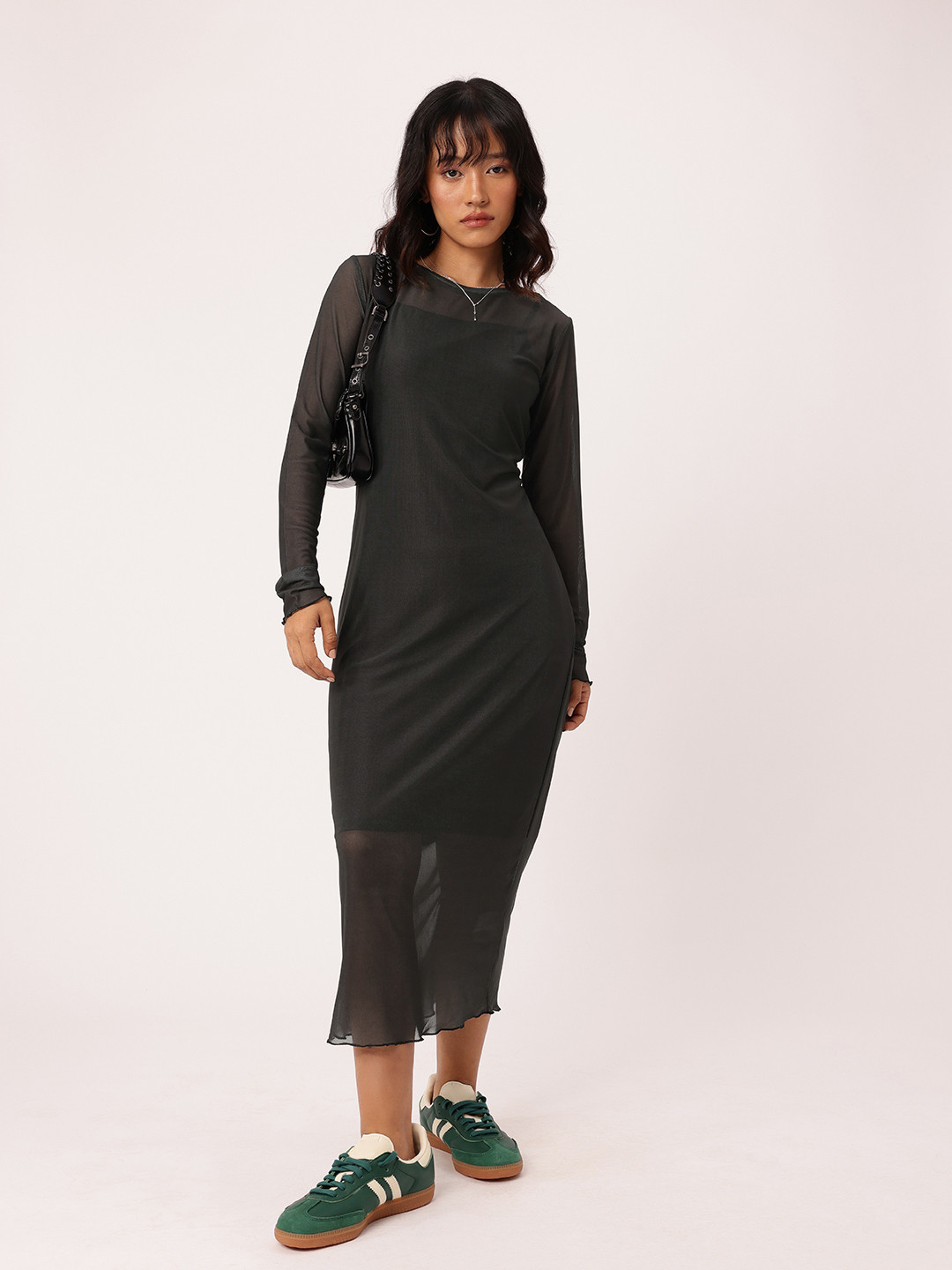 DressBerry  Mesh Sheath Midi Dress With A Inner Slip