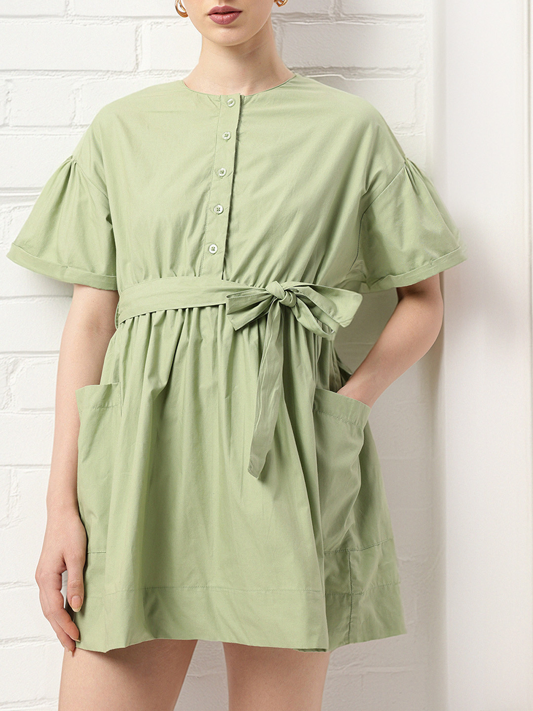 DressBerry Box Pockets A-Line Mini Dress With Fabric Belt