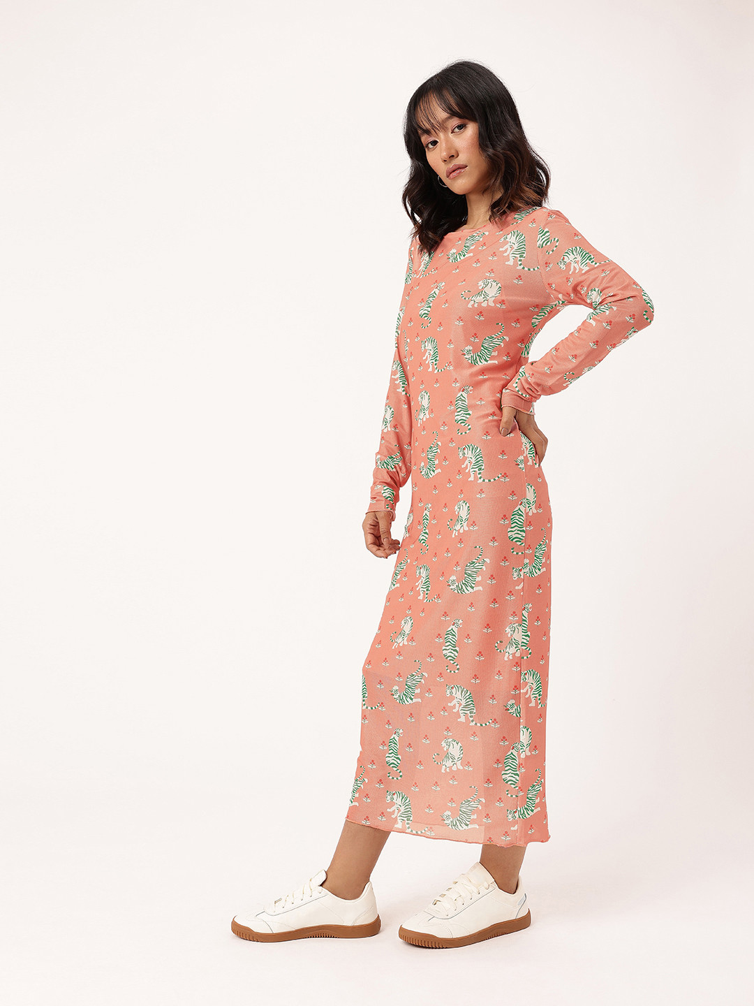 DressBerry Net Graphic Printed Sheath Midi Dress With Inner Slip