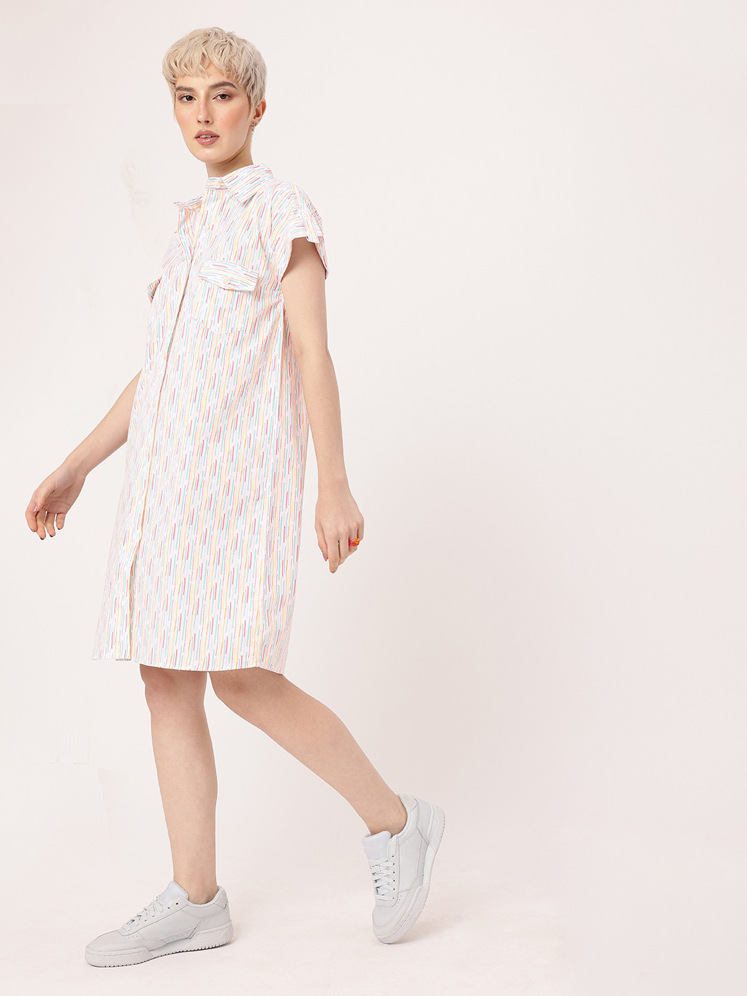 DressBerry Candy Stripes Flap Pocket Shirt Dress