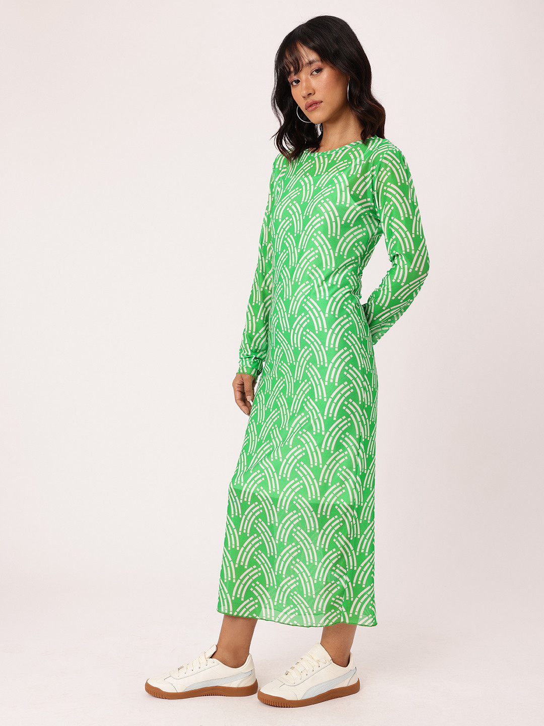 DressBerry Printed Soft Mesh Sheath Midi Dress With A Inner Slip