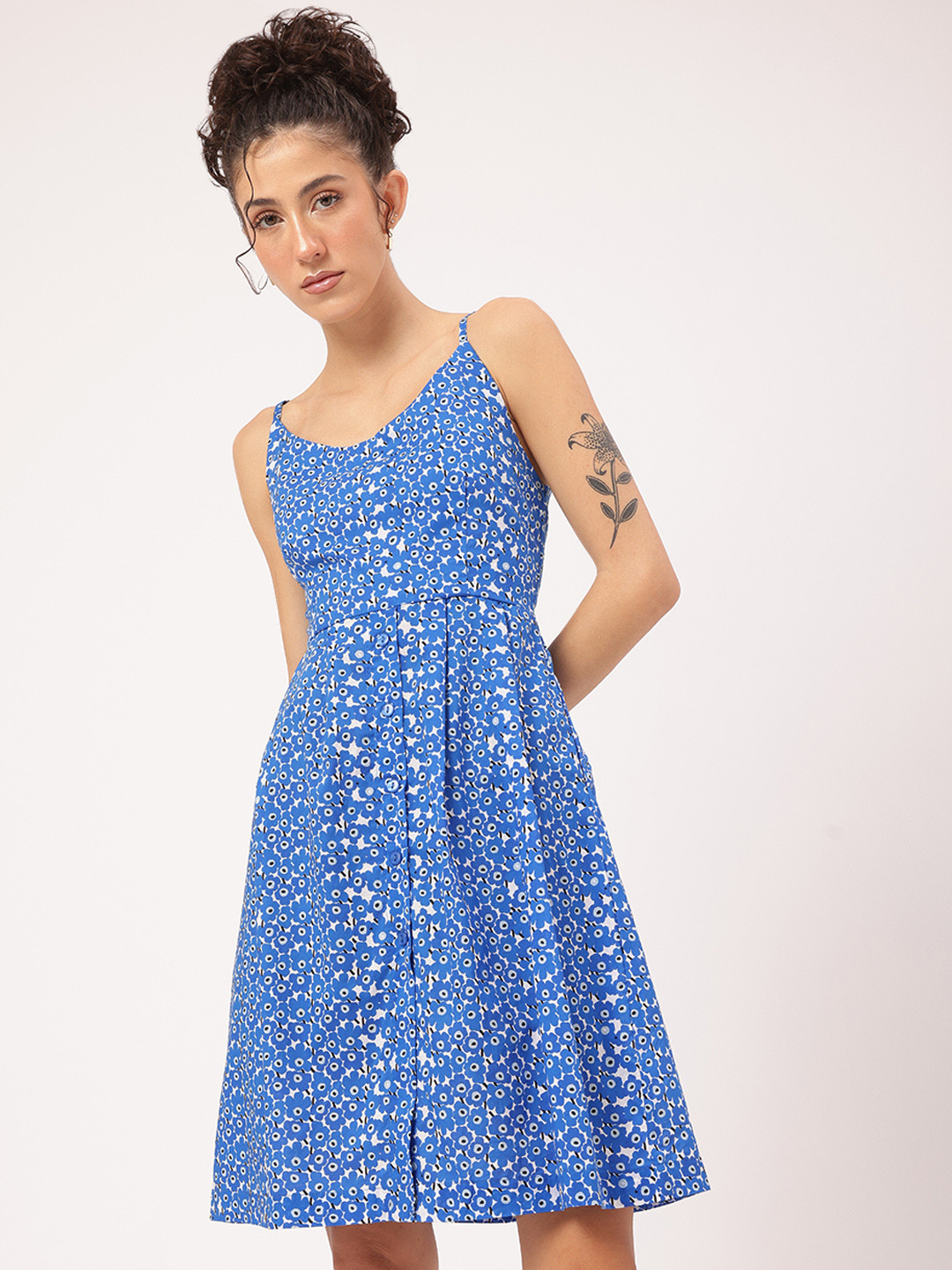DressBerry Floral Print Styled-Back Shoulder Straps Mini Dress