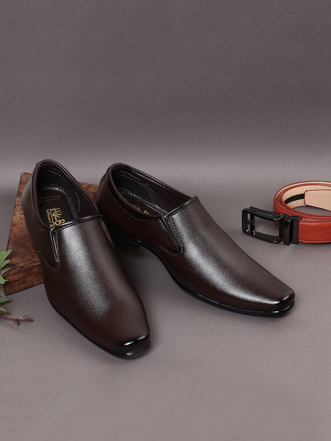 HikBi Round Toe Leather Formal Slip On Shoes