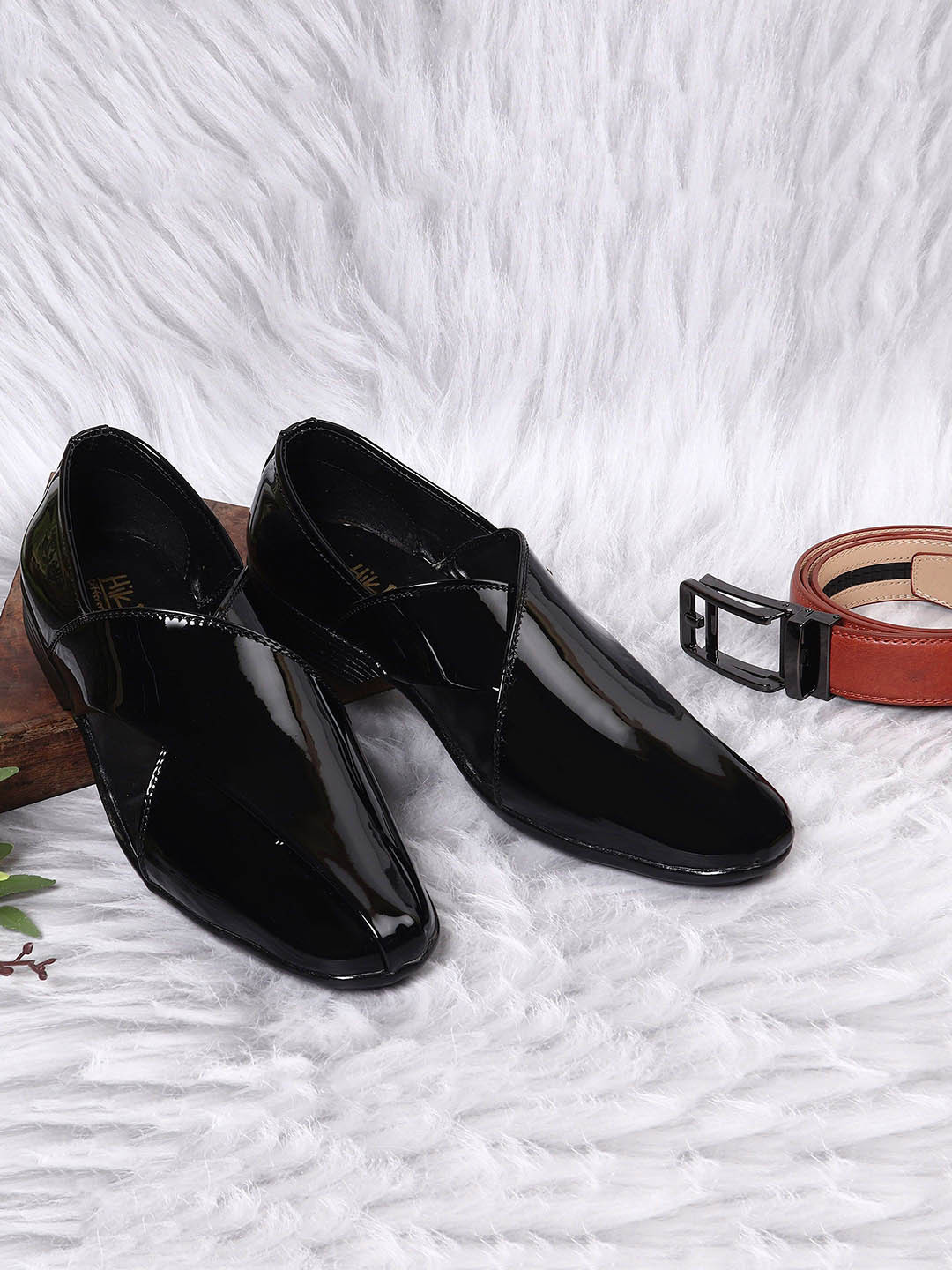 HikBi Men Patent Leather Slip-On Shoes Formal Shoes