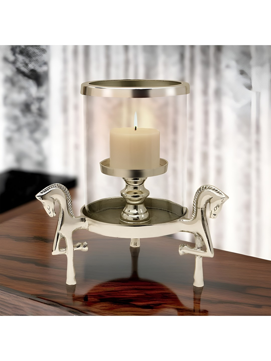 THE HOME CO. Silver-Toned & Transparent Aluminium Candle Holder