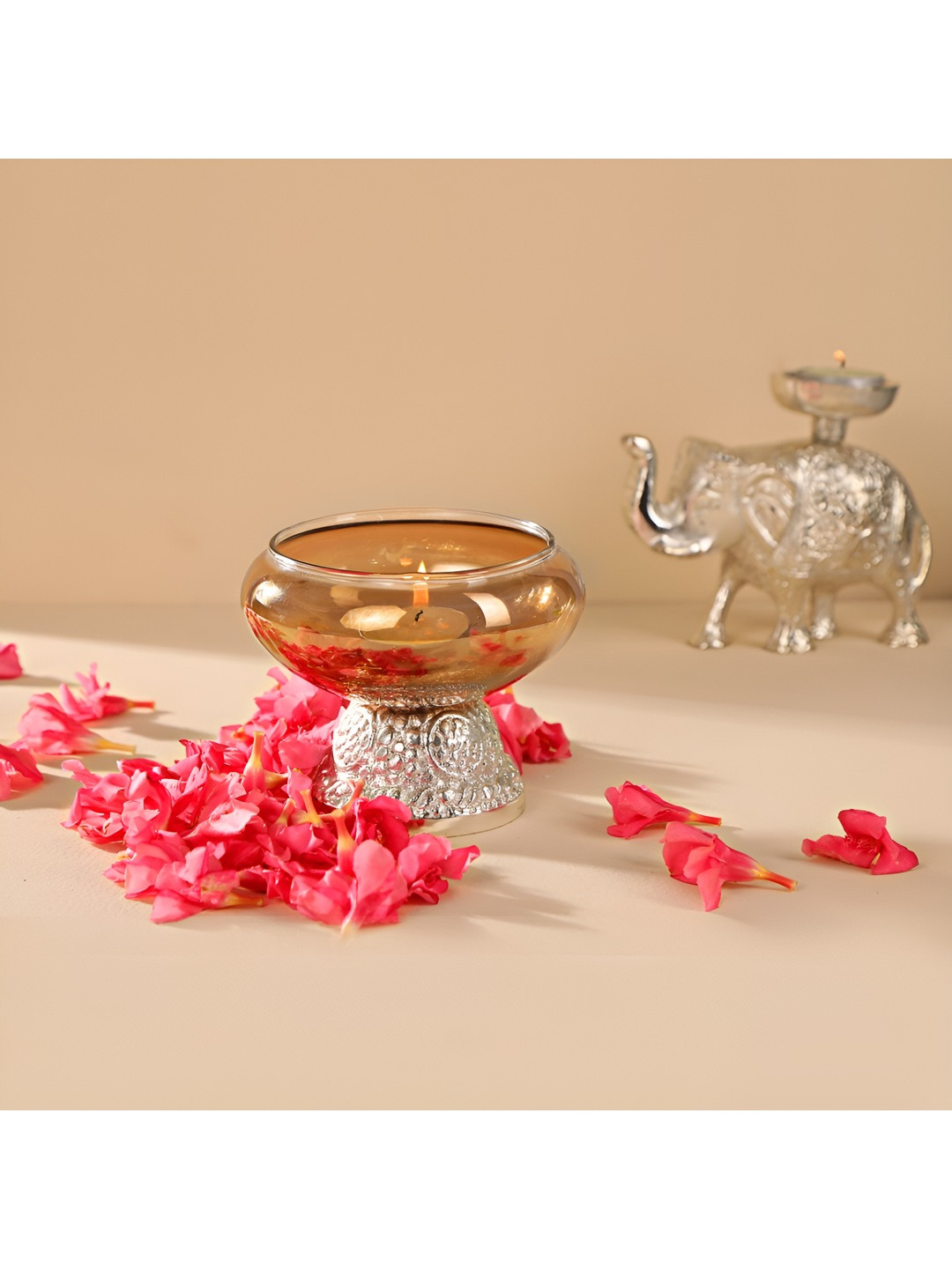 THE HOME CO. Silver-Toned Glass Candle Holder