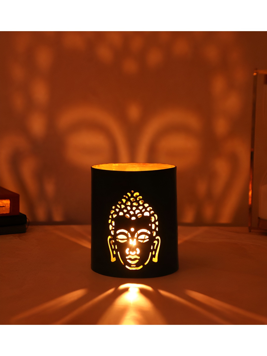 THE HOME CO. Black & Gold-Toned Buddha Cut Candle Holder