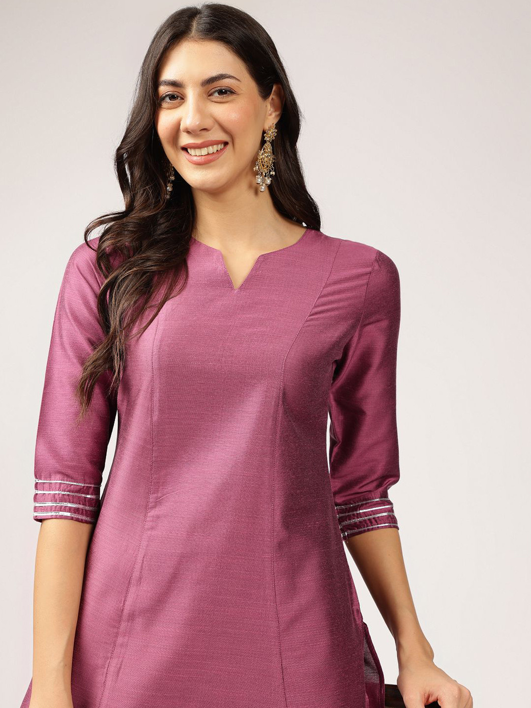 Anouk Purple Notch Neck Gotta Patti A-Line Kurta With Trousers