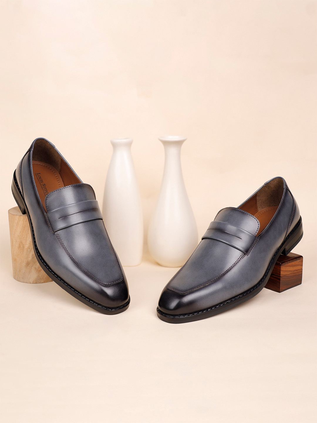 LOUIS STITCH Men Ash Grey Formal Slip-On Moccasin Shoes