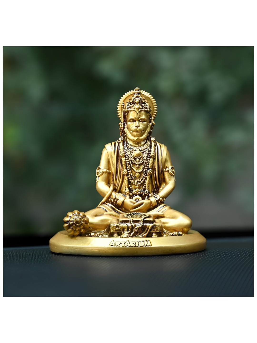 Artarium LLP Meditating Hanuman Gold Metal Metallic Prayer Room Small Showpiece - 3.5 Inches