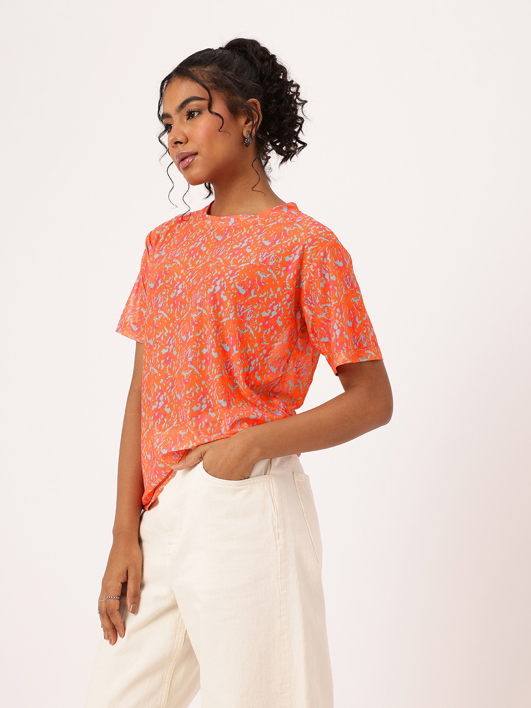 DressBerry Printed Semi Sheer Soft Net Longline Top